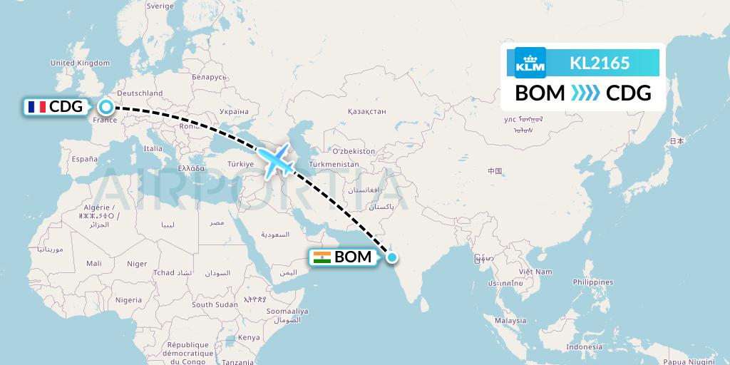 KL2165 KLM Flight Map: Mumbai to Paris