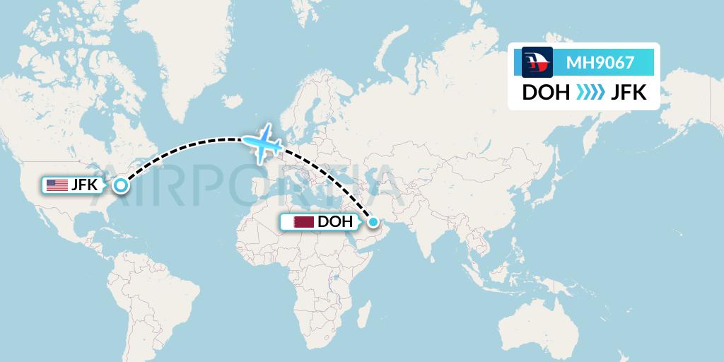 MH9067 Malaysia Airlines Flight Map: Doha to New York
