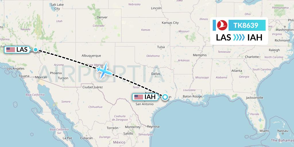 TK8639 Turkish Airlines Flight Map: Las Vegas to Houston