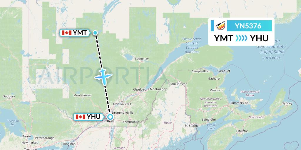 YN5376 Air Creebec Flight Map: Chibougamau to Montreal