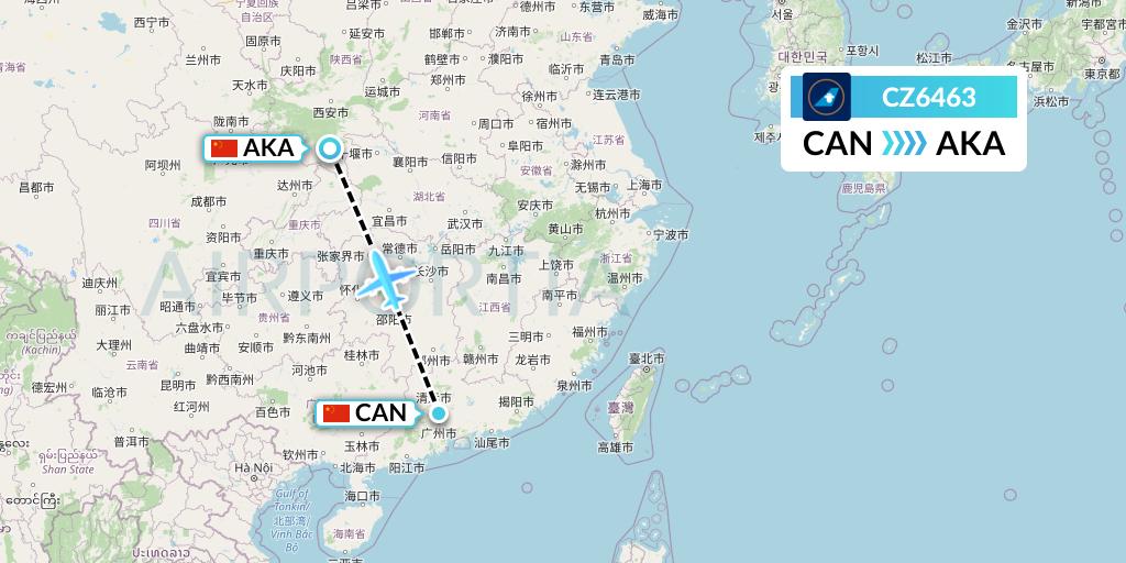 CZ6463 China Southern Airlines Flight Map: Guangzhou to Ankang