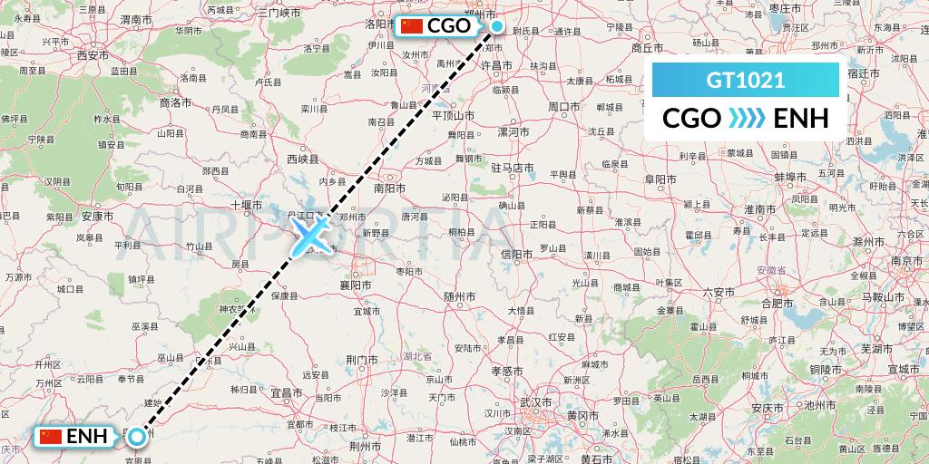 GT1021 Air Guilin Flight Map: Zhengzhou to Enshi