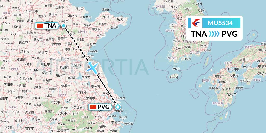 MU5534 China Eastern Airlines Flight Map: Jinan to Shanghai