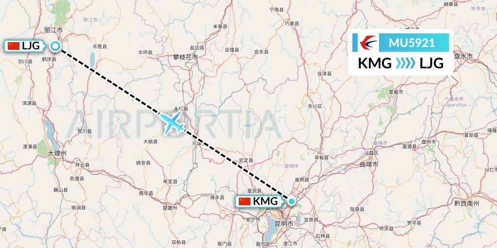 MU5921 China Eastern Airlines Flight Map: Kunming to Lijiang