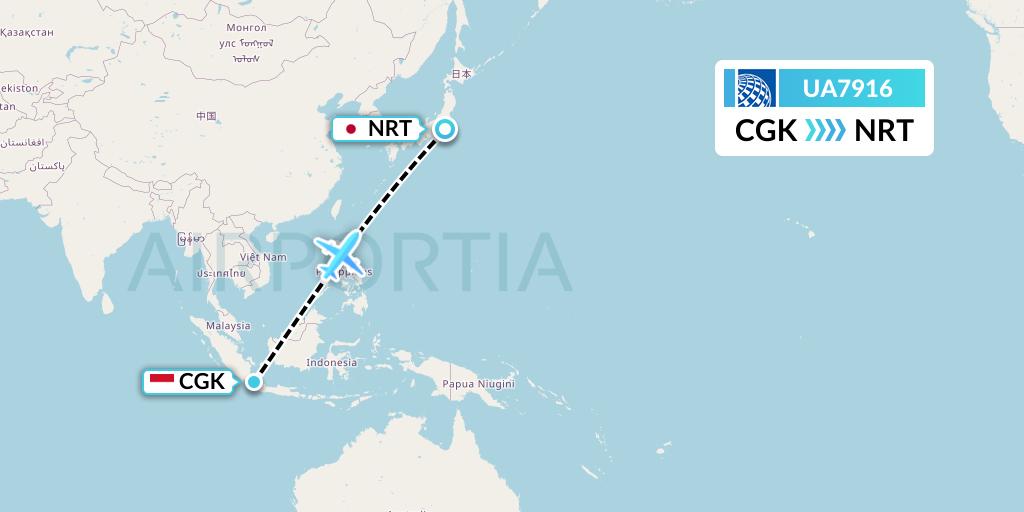 UA7916 United Airlines Flight Map: Jakarta to Tokyo