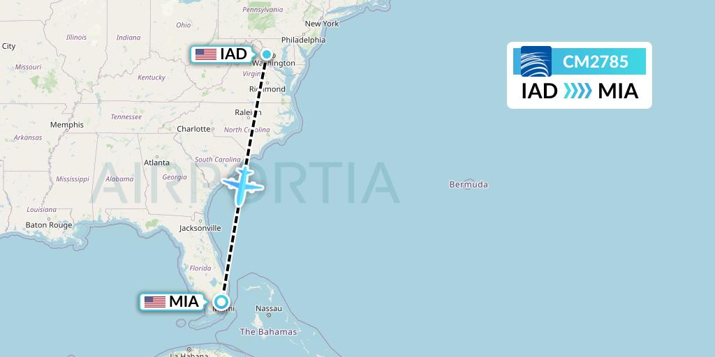 CM2785 Copa Airlines Flight Map: Washington to Miami