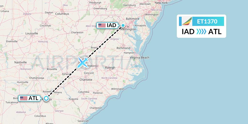 ET1370 Ethiopian Airlines Flight Map: Washington to Atlanta