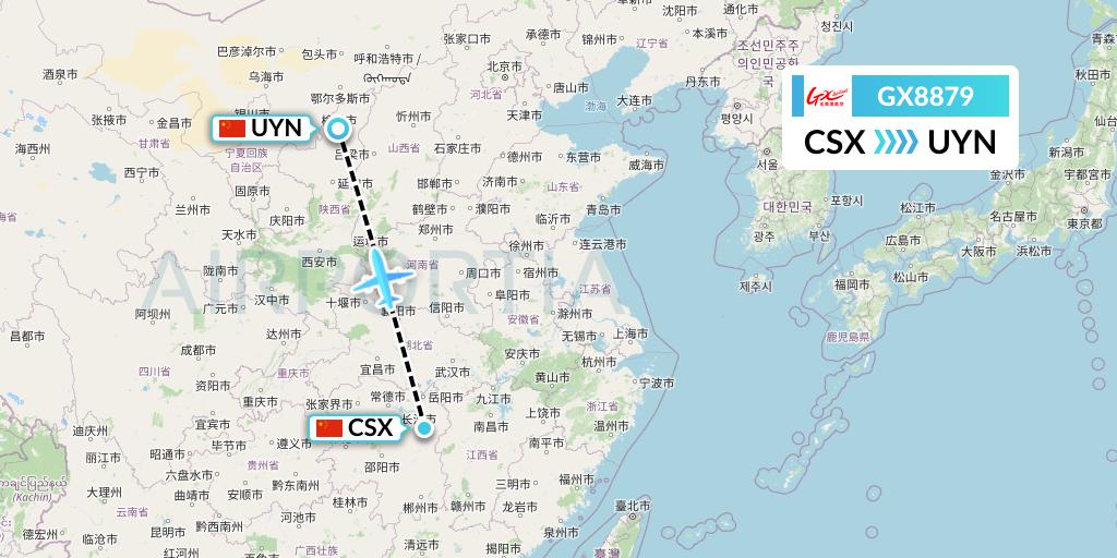 GX8879 GX Airlines Flight Map: Changsha to Yulin
