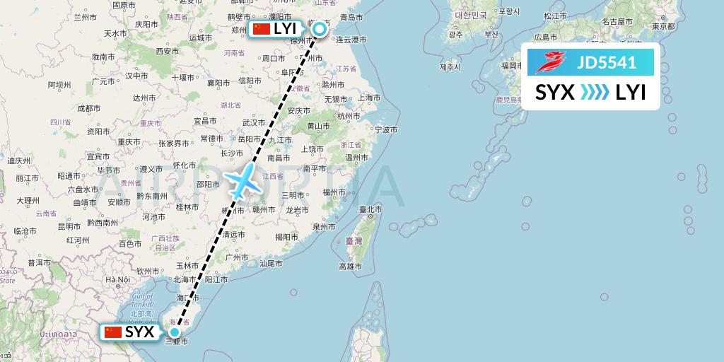 JD5541 Capital Airlines Flight Map: Sanya to Linyi