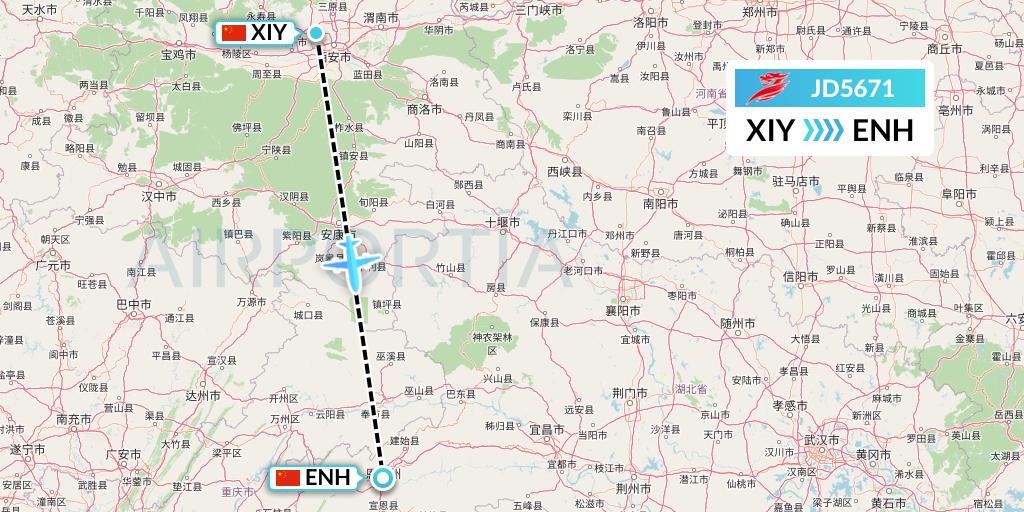 JD5671 Capital Airlines Flight Map: Xi'an to Enshi