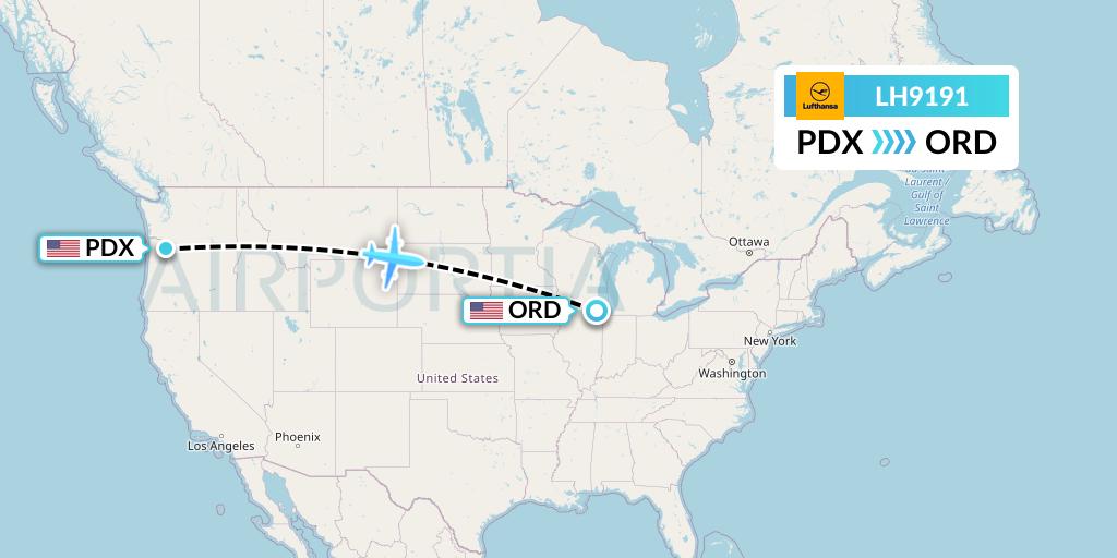 LH9191 Lufthansa Flight Map: Portland to Chicago