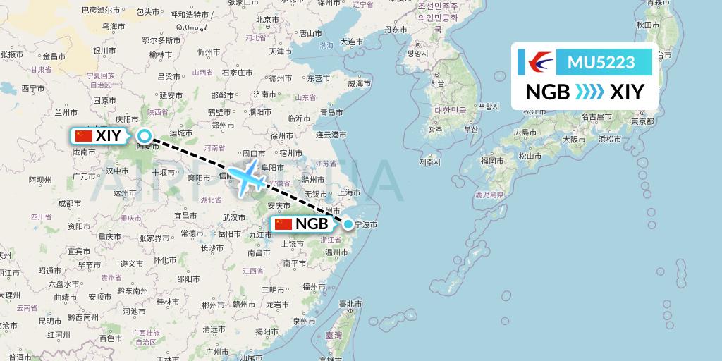 MU5223 China Eastern Airlines Flight Map: Ningbo to Xi'an