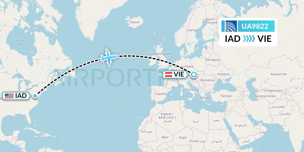 UA9822 United Airlines Flight Map: Washington to Vienna