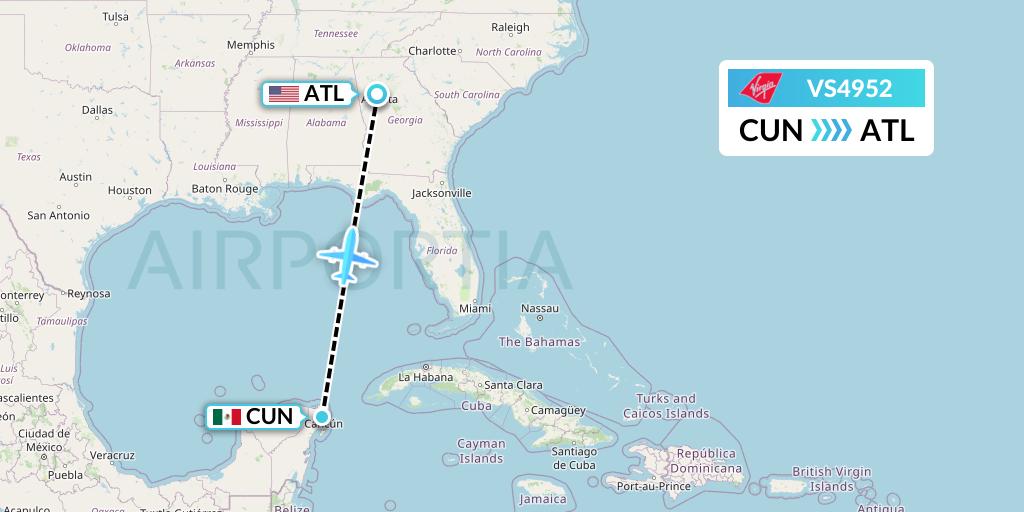 VS4952 Virgin Atlantic Airways Flight Map: Cancun to Atlanta