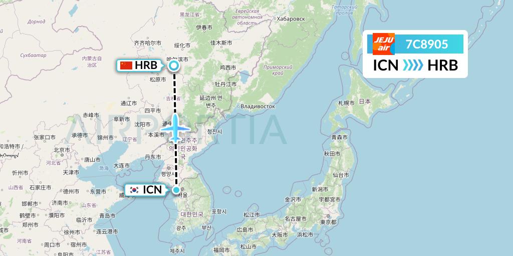7C8905 Jeju Air Flight Map: Seoul to Harbin