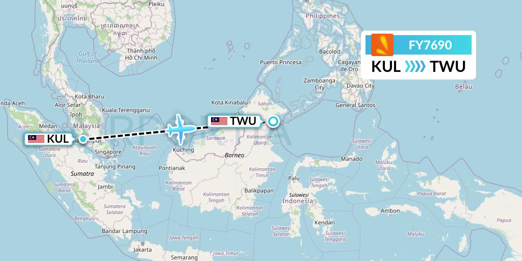 FY7690 Firefly Flight Map: Kuala Lumpur to Tawau