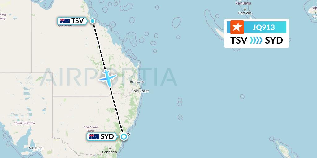 JQ913 Jetstar Airways Flight Map: Townsville to Sydney