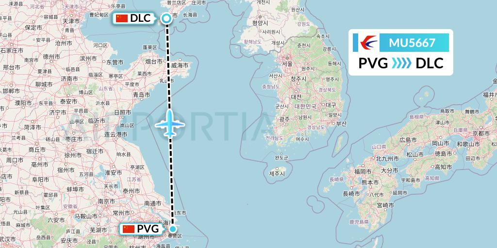 MU5667 China Eastern Airlines Flight Map: Shanghai to Dalian