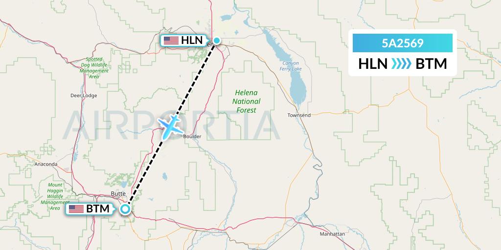 5A2569 Alpine Air Express Flight Map: Helena to Butte