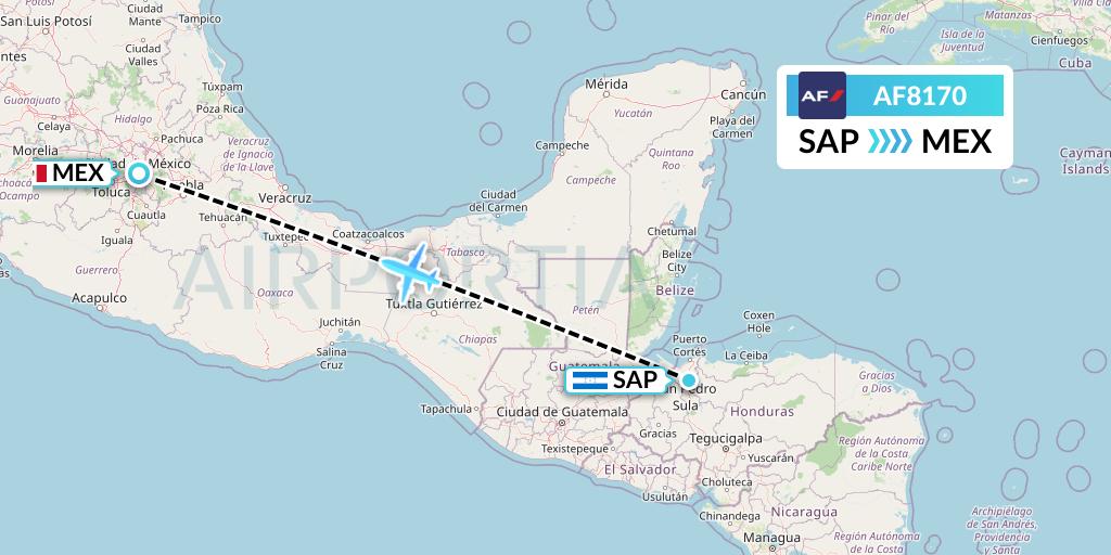 AF8170 Air France Flight Map: San Pedro Sula to Mexico City