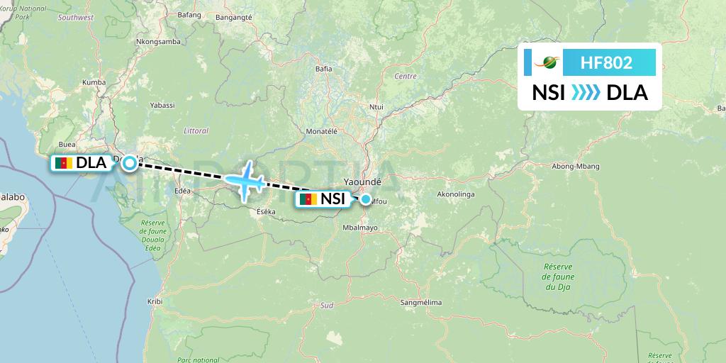 HF802 Air Cote d'Ivoire Flight Map: Yaounde to Douala