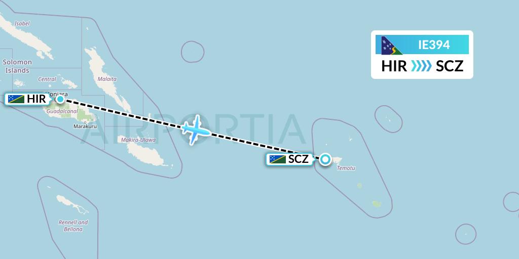 IE394 Solomon Airlines Flight Map: Honiara to Santa Cruz-Graciosa Bay-Luova
