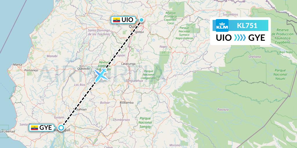 KL751 KLM Flight Map: Quito to Guayaquil