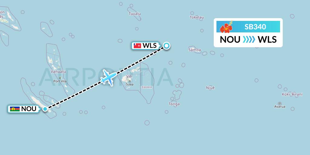 SB340 Aircalin Flight Map: Noumea to Wallis