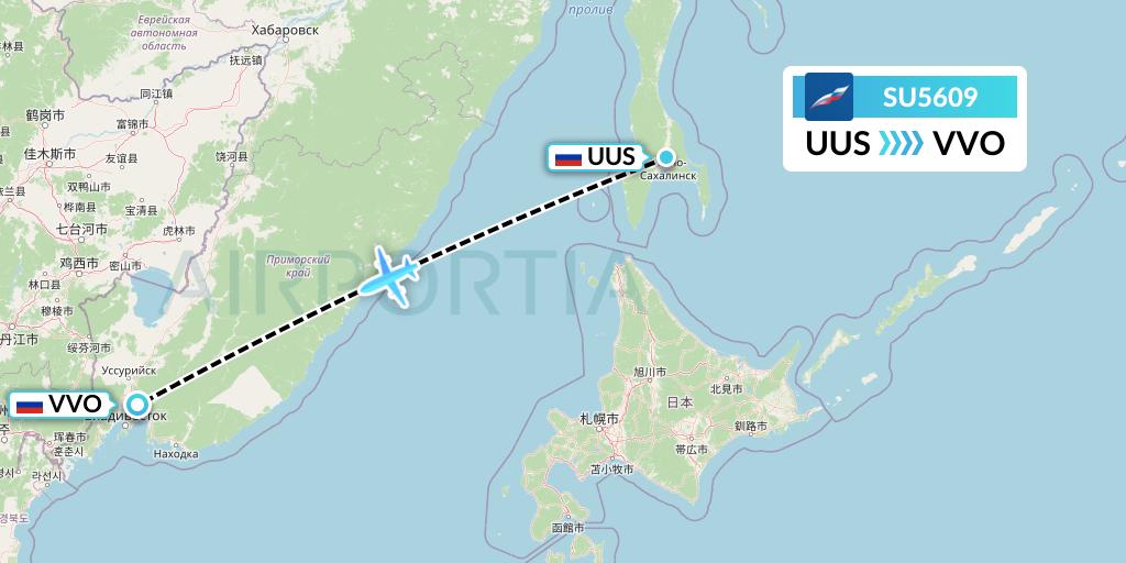 SU5609 Aeroflot Flight Map: Yuzhno-Sakhalinsk to Vladivostok