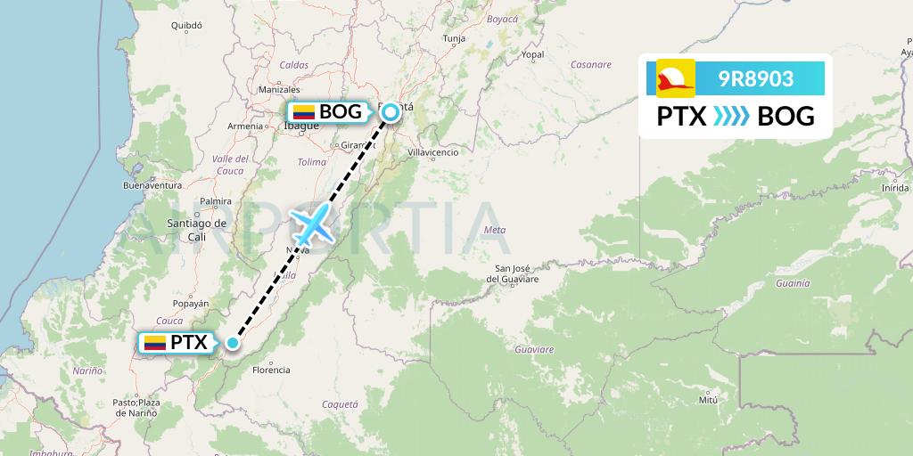 9R8903 Satena Flight Map: Pitalito to Bogota