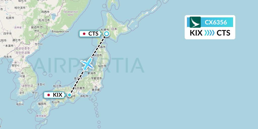 CX6356 Cathay Pacific Flight Map: Osaka to Sapporo
