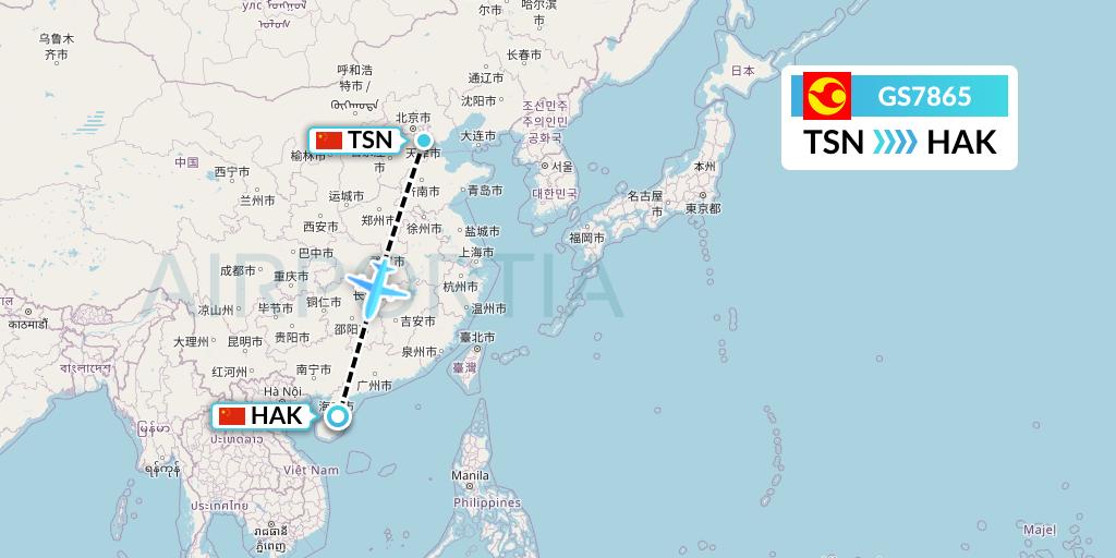 GS7865 Tianjin Airlines Flight Map: Tianjin to Haikou