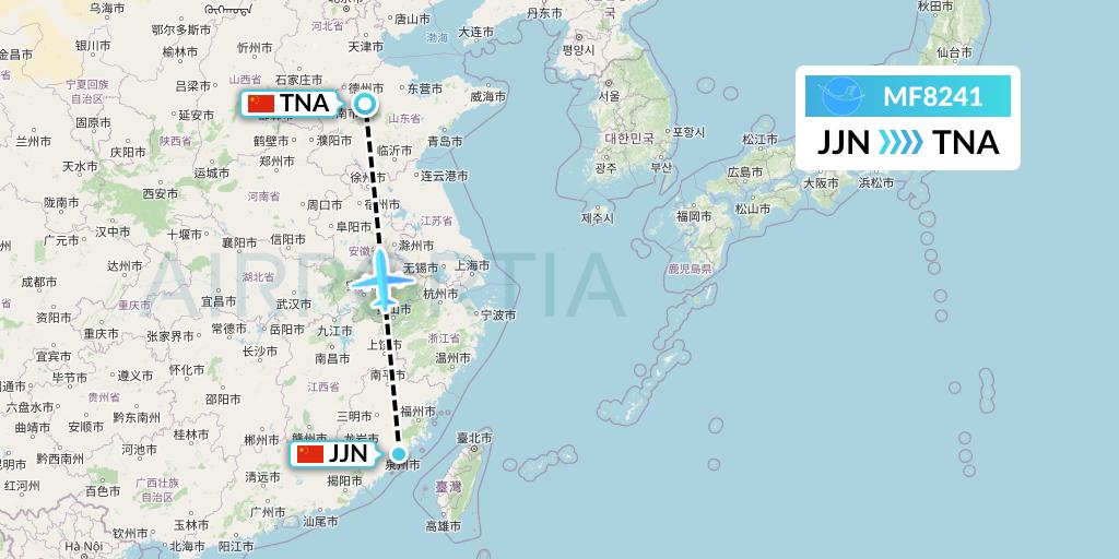 MF8241 Xiamen Airlines Flight Map: Jinjiang to Jinan
