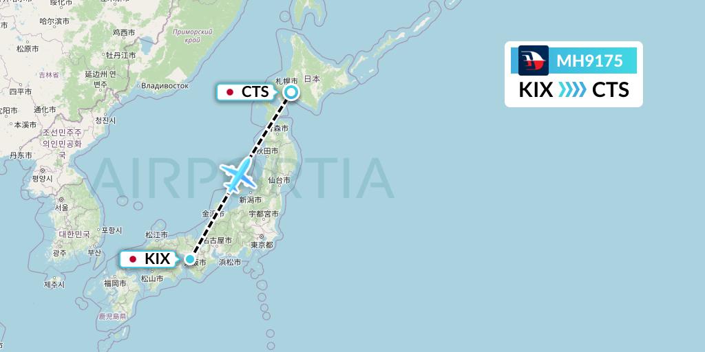 MH9175 Malaysia Airlines Flight Map: Osaka to Sapporo