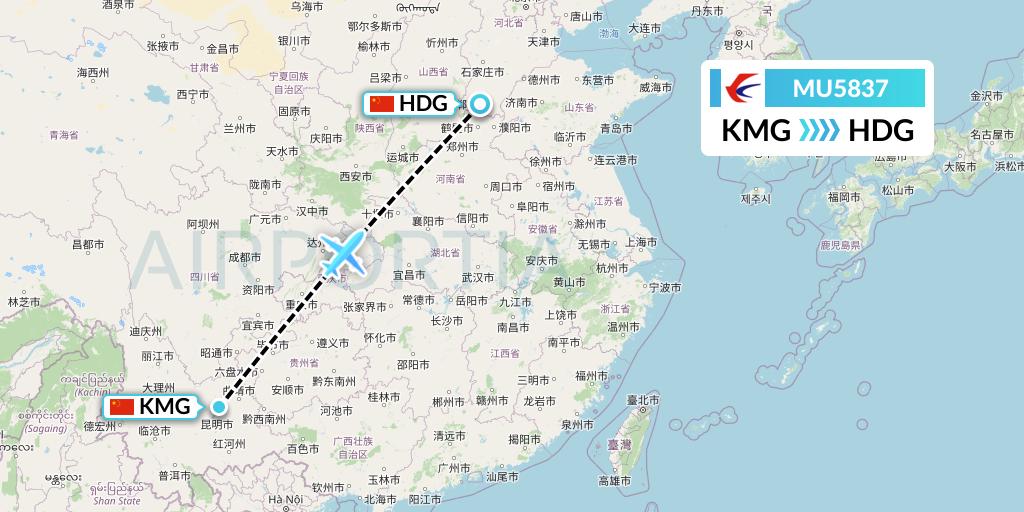MU5837 China Eastern Airlines Flight Map: Kunming to Handan