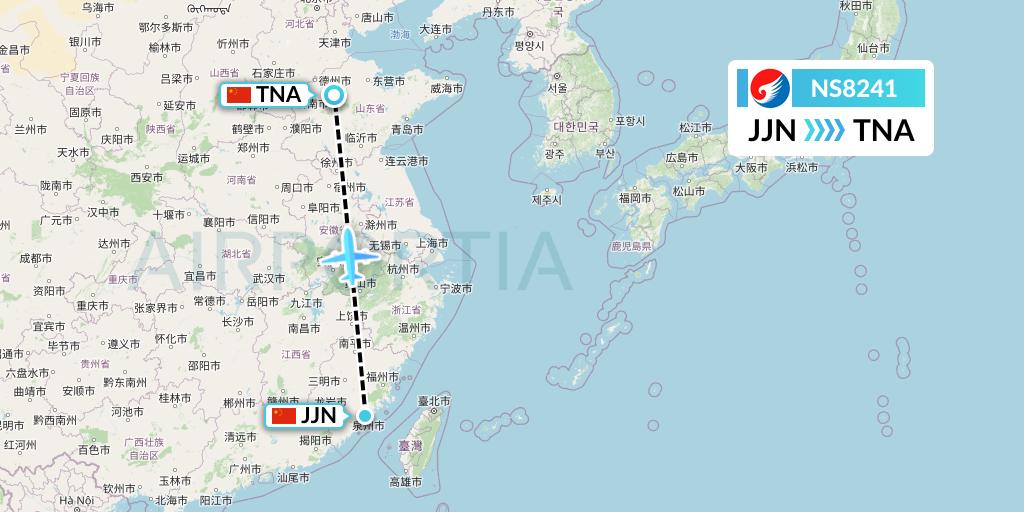 NS8241 Hebei Airlines Flight Map: Jinjiang to Jinan
