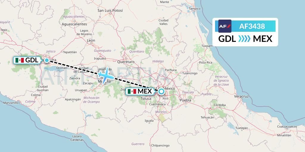 AF3438 Air France Flight Map: Guadalajara to Mexico City