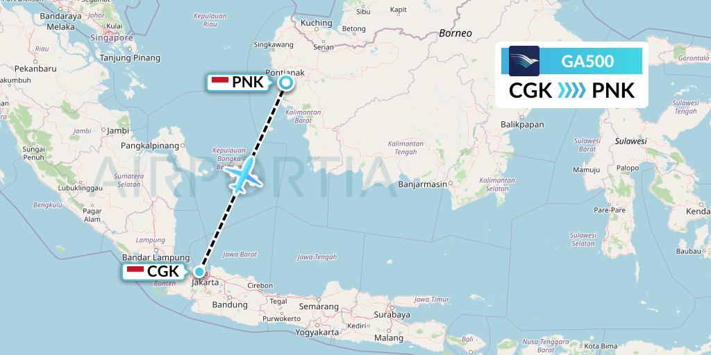 GA500 Garuda Indonesia Flight Map: Jakarta to Pontianak