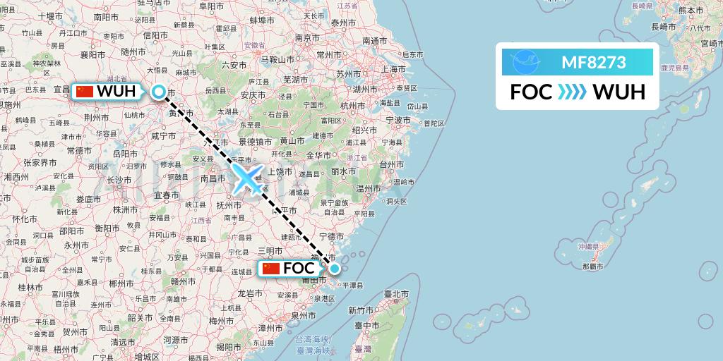 MF8273 Xiamen Airlines Flight Map: Fuzhou to Wuhan