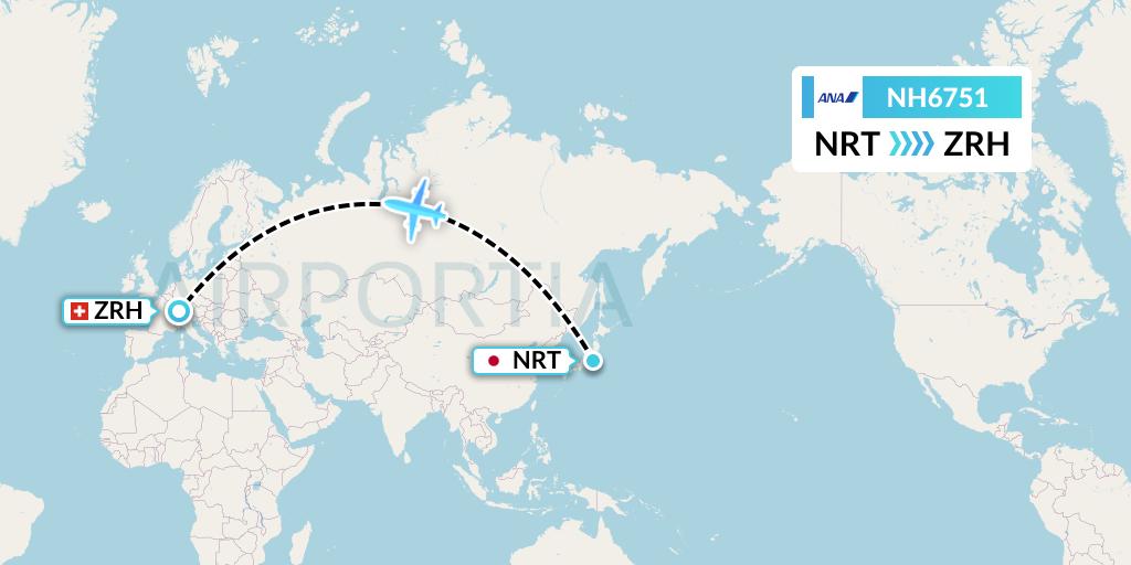 NH6751 All Nippon Airways Flight Map: Tokyo to Zurich