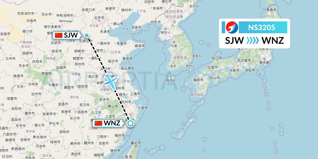 NS3205 Hebei Airlines Flight Map: Shijiazhuang to Wenzhou