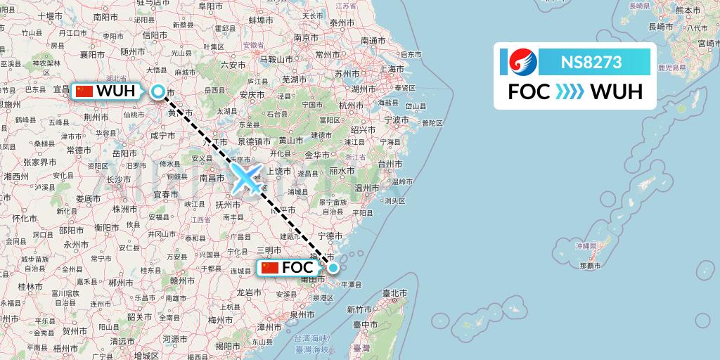 NS8273 Hebei Airlines Flight Map: Fuzhou to Wuhan