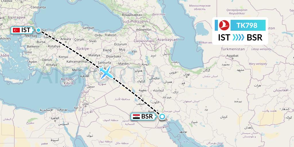 TK798 Turkish Airlines Flight Map: Istanbul to Basra