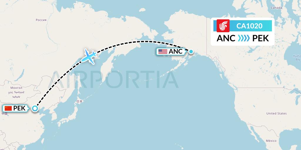 CA1020 Air China Flight Map: Anchorage to Beijing