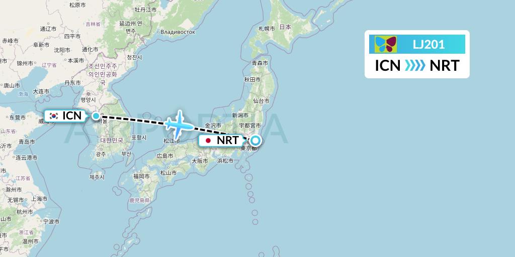 LJ201 Jin Air Flight Map: Seoul to Tokyo
