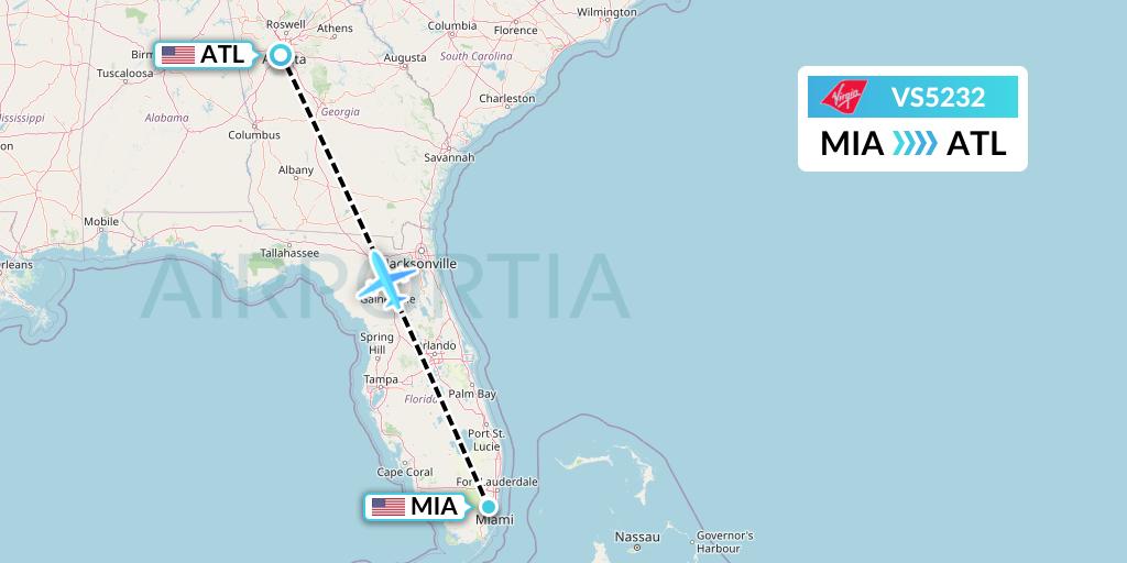 VS5232 Virgin Atlantic Airways Flight Map: Miami to Atlanta