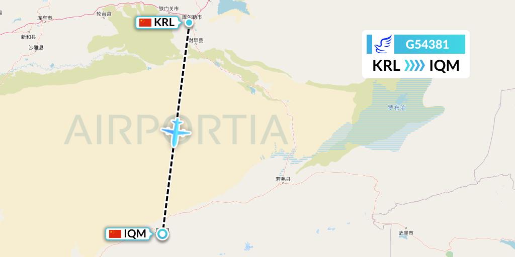 G54381 China Express Airlines Flight Map: Korla to Qiemo
