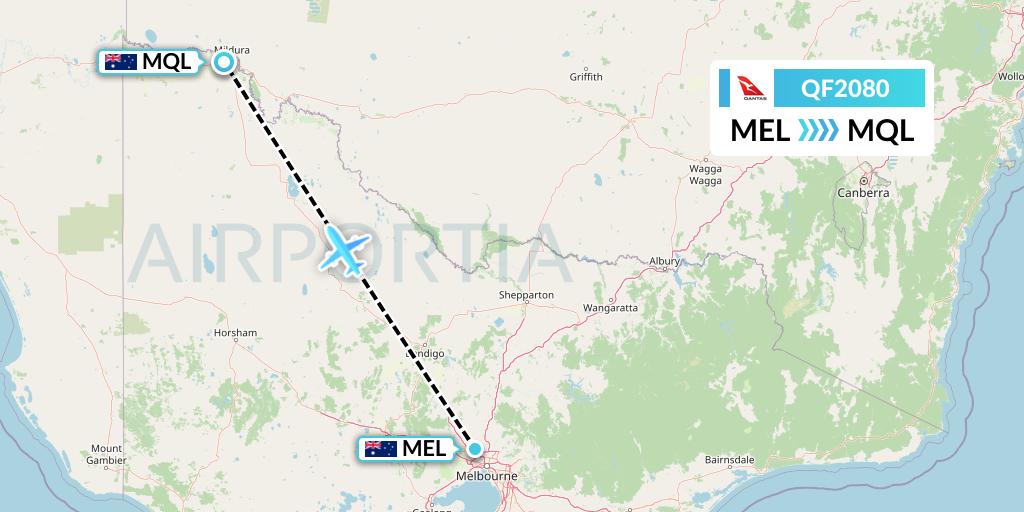 QF2080 Qantas Flight Map: Melbourne to Mildura