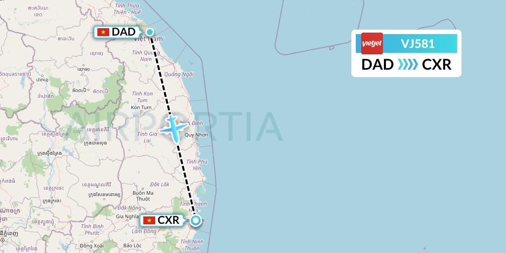 VJ581 VietJet Air Flight Map: Da Nang to Nha Trang