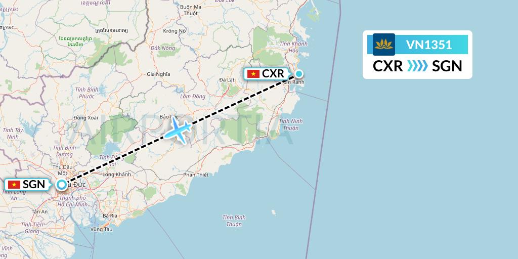 VN1351 Vietnam Airlines Flight Map: Nha Trang to Ho Chi Minh City